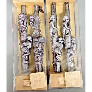 VTG Silver Cherub Taper Candles Sculpted Decorative Angel Climbing Tree Lot of 2
